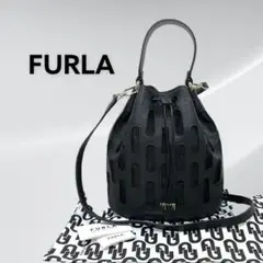 美品 フルラ ロゴ カッティング メッシュ レザー 2way ショルダーバッグ