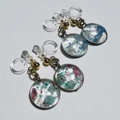【まとめ売り】花柄レジンノンホールピアス イヤリング 2セット