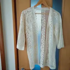 アイボリー レース？綿？麻？カーディガン