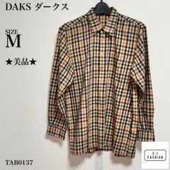 DAKS チェック柄 ボタンダウン長袖シャツ キャメル