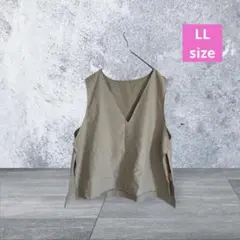 【美品】Vネック/ノースリーブ/ベスト /サイドボタン付き/ゆるダボ/麻15%