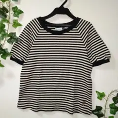 Jocomonola ボ―ダ―ニット半袖トップス パフスリーブ40（Ｍ）