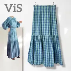 k3452t【ビス】フレアスカート/美品 ウエストゴム ギンガムチェック 綿