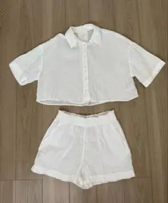 H&M ホワイトリネン セットアップ S