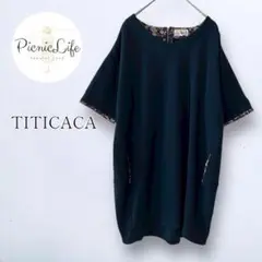 【チチカカ】花柄レイヤードワッフルTシャツ 半袖カットソー クルーネック M
