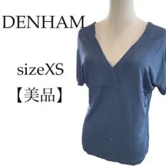 〈美品〉DENHAM Vネックカットソー 濃い青 XS ポルトガル製 生地良い