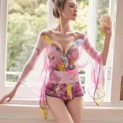 Y-62☆セクシーランジェリー★セクシーなおもむきで和服を開く☆ピンク19