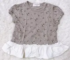 花柄ベージュTシャツ フリル付き