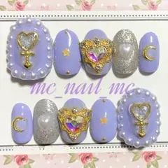 【匿名配送】No178 ネイルチップ ゆめかわ 紫 ハート 星 パープル 月
