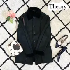 Theory ムートンコート 羊革 黒 ファー 襟 本革 ラムレザー