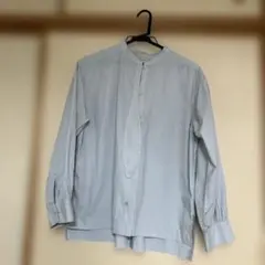ブルーグレー スタンドカラー 長袖シャツ