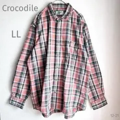 クロコダイル【LL】長袖シャツ♡オレンジ系♡大きいサイズ♡チェックシャツ♡羽織り