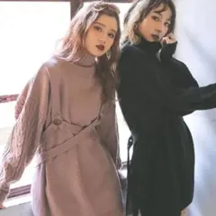 ❤︎bubbles バブルス❤︎バックチュールハーネスニットワンピース❤︎ピンク