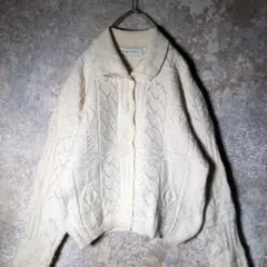【ヴィンテージ】模様編み ウールカーディガン ショート丈 古着 ZAS5
