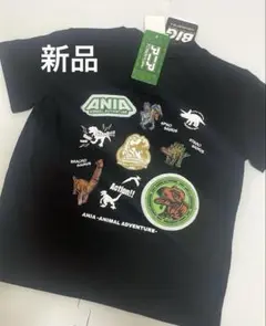 新品未使用　タグ付き　アニア　恐竜　ワッペン　Tシャツ 110 黒