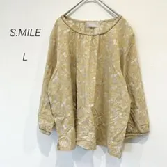 エスマイル ブラウス チュニック 花柄 長袖 薄手 イエロー 黄色
