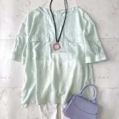 美品 自由区 大きめサイズ40 洗える CLAIRE ブラウス ライトグリーン
