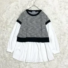 SUFFUSE チュニック カットソー シャツ ドッキング ペプラム Ｌ