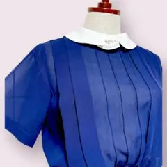 vintageヴィンテージワンピースネイビーコサージュ付無地レトロUSA海外古着