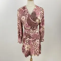 美品 和柄 カシュクールチュニック ブラウス ミニワンピース 総柄