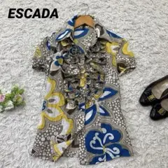 スロベニア製 ESCADA エスカーダ 総柄 シルクシャツブラウス