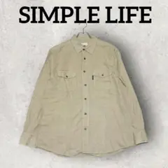 SIMPLE LIFE メンズ長袖シャツ ダブルポケットシャツ (L) ベージュ