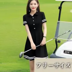 夏　Aライン　ポロシャツ　ワンピース　ゴルフウェア　半袖　フリーサイズ