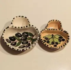 スペイン製　オリーブデザインの陶器皿2個セット
