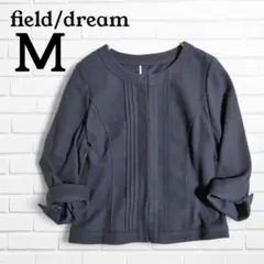 フィールド/ドリーム 七分袖ノーカラージャケット ストレッチ ピンタック M 黒