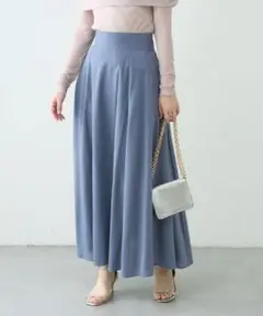 【新品】綿麻ハイウエストサーキュラースカート　ブルー　M