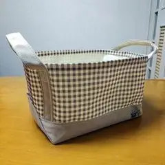 チェック柄収納バスケット 中型