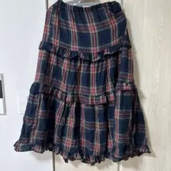 チェック柄フリルロングスカート