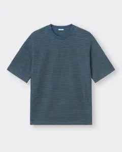 GU メッシュテクスチャー クルーネック T ブルー
