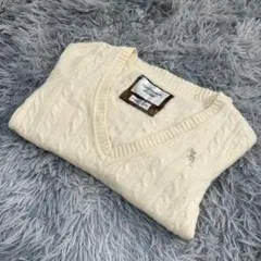 M567【アバクロンビーu0026フィッチ】ケーブルニット/Vネック カシミア混 (L)