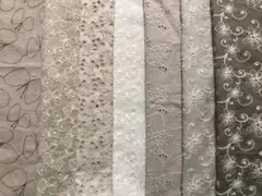 綿麻刺繍生地＆綿レース刺繍生地ハギレ７枚セット