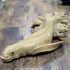 木彫り　魚　鯉　金魚　流木アート　レトロ　アンティーク　アジアン　縁起物　置物