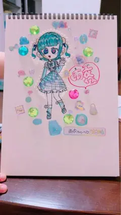 青い髪の女の子のイラスト　デコレーション　ハンドメイド