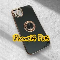 iPhone 14 Plus ブラック ソフトケース　リング付き　おしゃれ