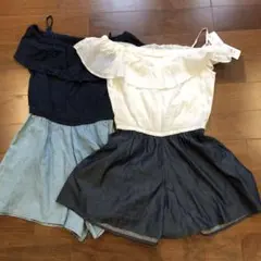 オフショルダー フリル ショートオール　160 双子　お揃い　セットアップ風