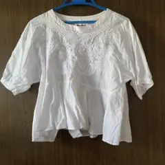 綿100% Market 刺繍入りホワイト半袖シャツ コーエン