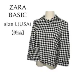 ZARA BASIC 美品 ショート丈ジャケット 丸襟 ギンガムチェック 白黒系