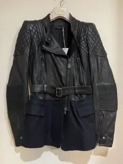 【新品】DIESELディーゼル レザーコンビライダースジャケット コート グレー