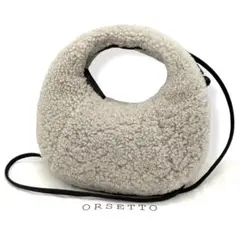 美品 ORSETTO UOVOムートンバッグ クロスボディバッグ グレージュ系