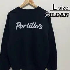 USA古着　GILDAN　スウェット　L　ブラック　プリント　レストラン　裏起毛