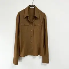 サテンシャツ　SORO　ブラウン 長袖　ツヤシャツ サイズ38
