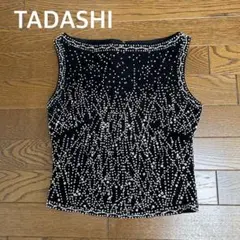 ✨ TADASHI タダシ USA製 ビジュー ノースリーブブラウス　黒