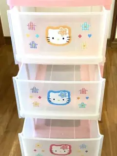 ハローキティピンク顔花シリーズ3段クリアー引き出し収納ケースUSDリピ多し再販♡