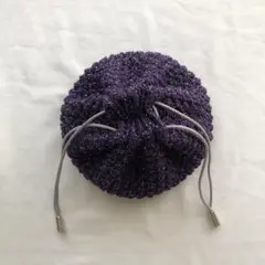 【ハンドメイド】かぎ編み巾着　ポコポコ模様　円形巾着　編み物　青ラメ入り