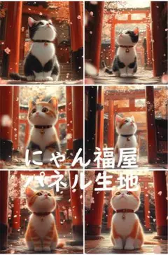 にゃん福屋　パネル生地　にゃんこ神社へようこそ 管 D00031