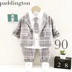 男の子 フォーマルスーツ ジャケット グレー パンツ チェック 90